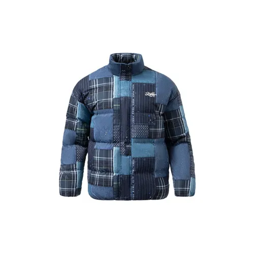 LINING Skateboard Down Jackets Men Indigo Denim Combination Print