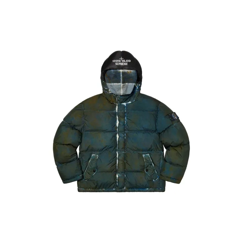 Supreme X Stone Island Painted Camo Crinkle Down Jacket-9
