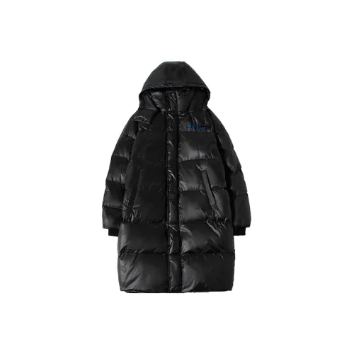 N-MAX Letter Detachable Hood Loose Fit Mid-Length Down Jacket Unisex Black