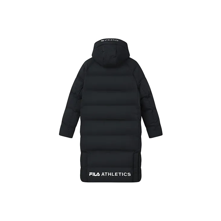 FILA Letter Hooded Long Down Jacket Men's Pitch Black-1