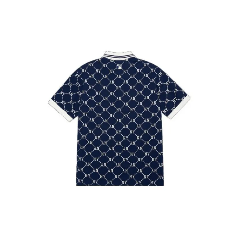 MLB New York Yankees Men's All-Over Logo Print Polo Shirt Navy-1
