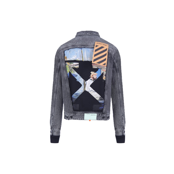 OFF WHITE Slim Fit Logo Print Denim Jersey Jacket