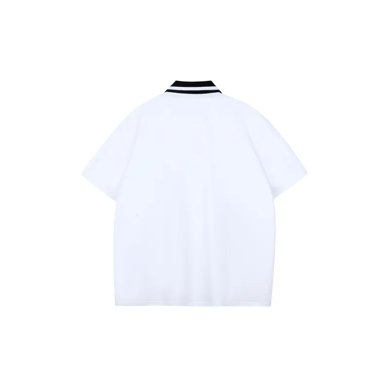 GUKUUL Alphanumeric Loose Fit Polo Shirt Summer Unisex White-1