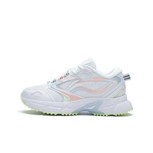 LiNing Cushioned Anti Slip Wear Resistant Breathable Lightweight Low Top Running Shoes Women's White Pink Blue