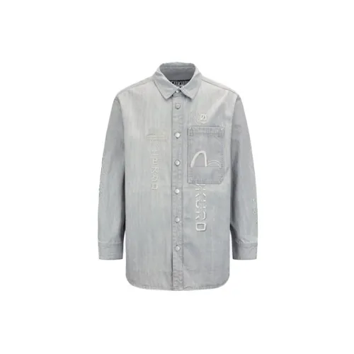 EVISU Denim Jackets Men Light Gray