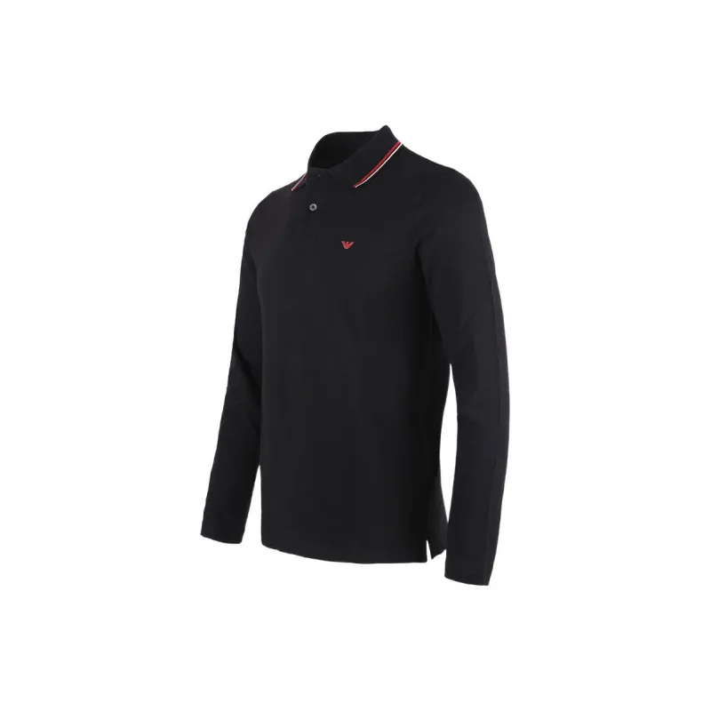 EMPORIO ARMANI Long sleeved Stretch Piqué Polo Shirt With Micro Eagle Embroidery-8
