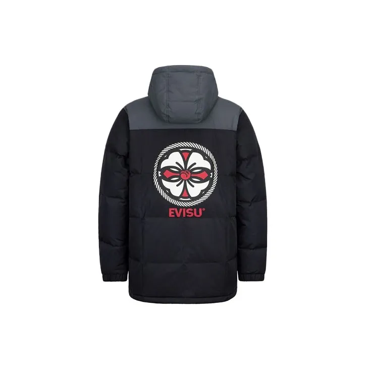 EVISU Letter Geometric Pattern Hooded Down Jacket Men's Black-1