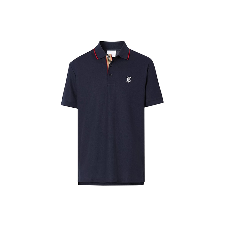 Deals Burberry London Men's Outlet Short Sleeve Check Placket Polo Shirt Navy Blue