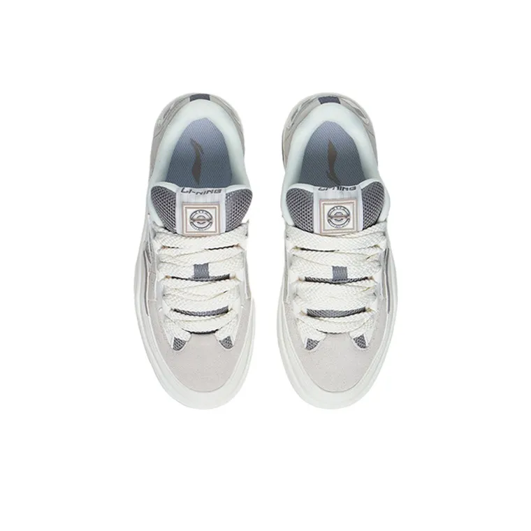 LiNing CF Tracing Cushioning Anti Slip And Wear Resistant Low Top Sports Casual Shoes Women's White Gray-3