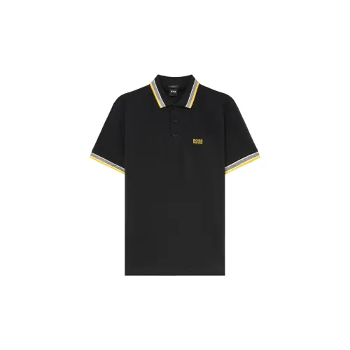 HUGO BOSS Male Men’s SS22 Logo Embroidery Lapel Polo Shirt Black
