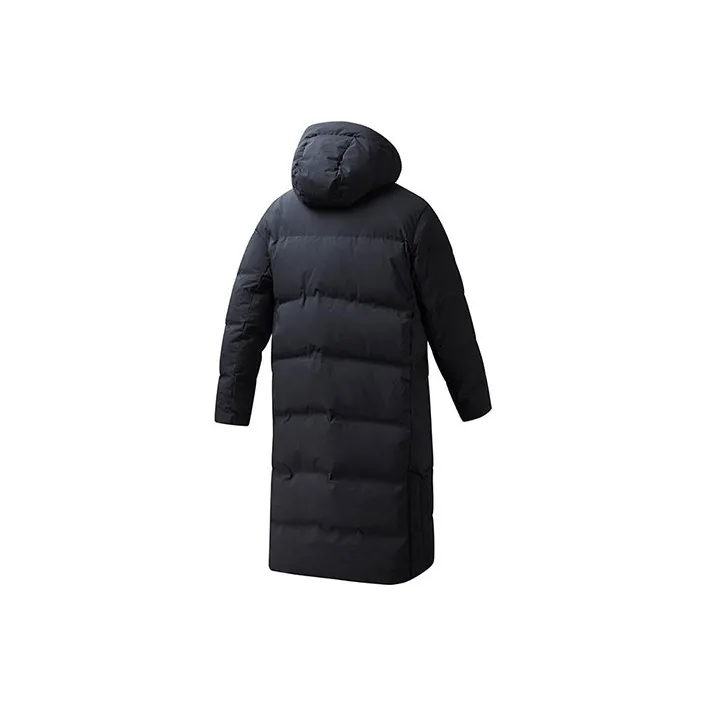 FILA Solid Color Hooded Long Down Jacket Men's Pitch Black-1