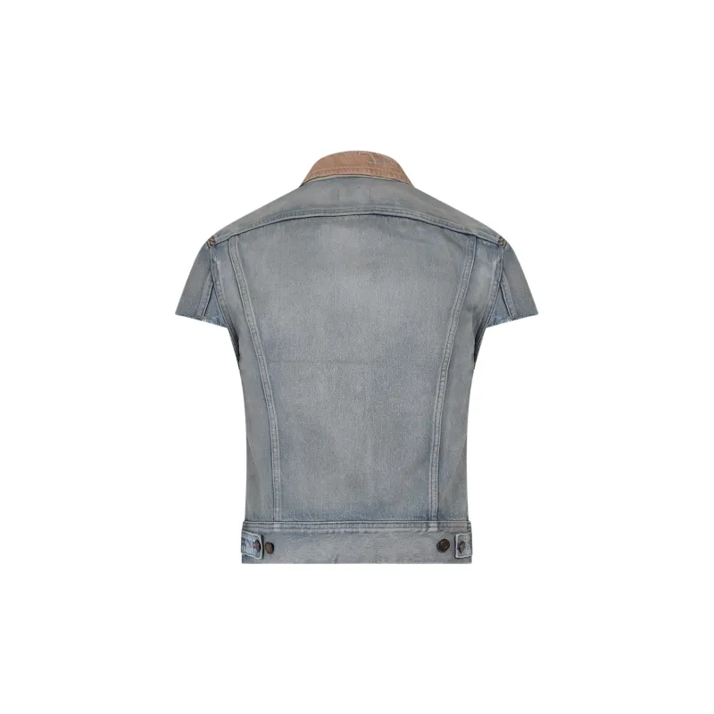 SAINT LAURENT Studded Short sleeve Denim Jacket-1