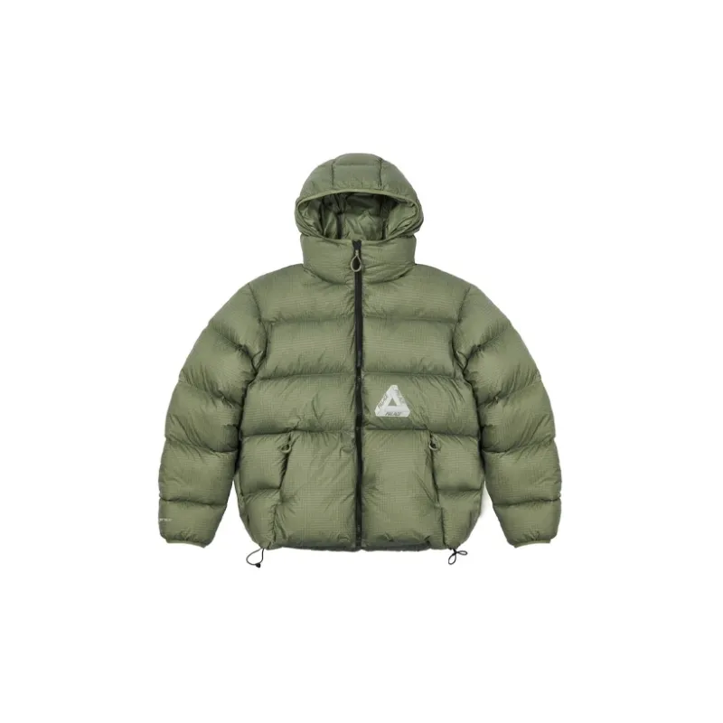 PALACE FW21 Letter Geometric Pattern Hooded Down Jacket Unisex Army Green-1