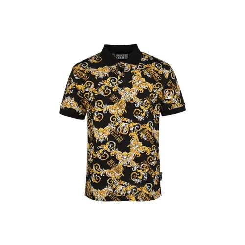 VERSACE JEANS COUTURE Men All Over Baroque Print Polo Shirt Black