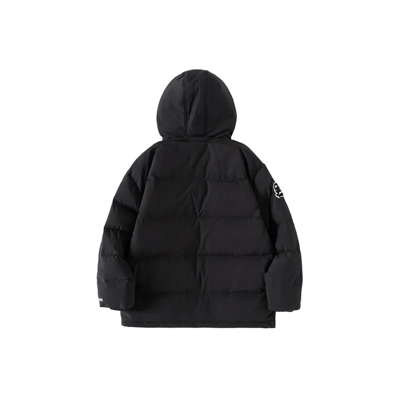 STARTER Letter Solid Color Hooded Loose Fit Down Jacket Unisex Black-1