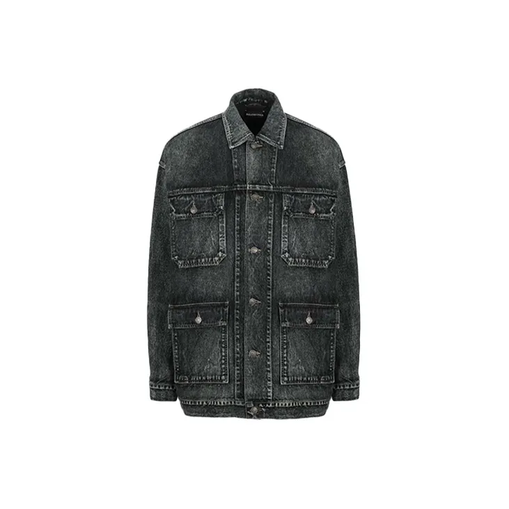 Balenciaga Denim Jacket Loose Fit Style Men's Black Gray Color-1