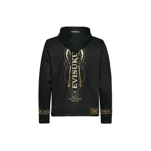 EVISU Men’s Embroidery Letter Hooded Denim Jacket Black