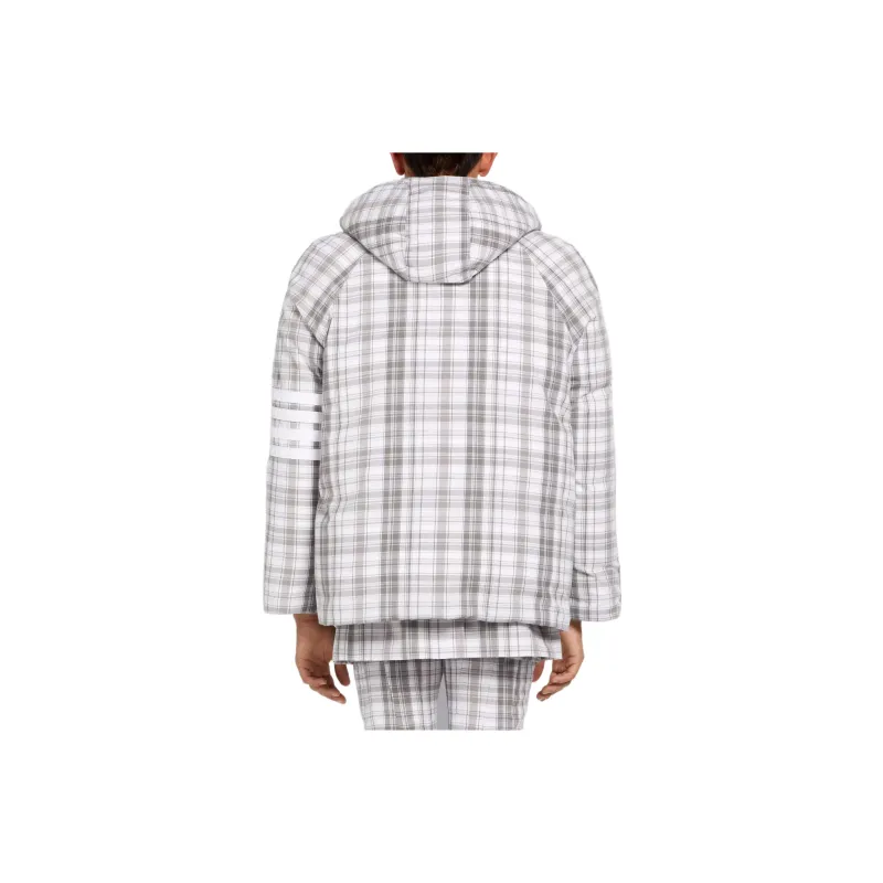 THOM BROWNE SS22 Plaid Stripes Hooded Cropped Down Jacket Men's Gray-1