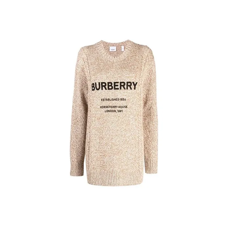 Burberry Mabel Horseferry Logo Print Oversize Wool & Cotton Sweater Camel-2