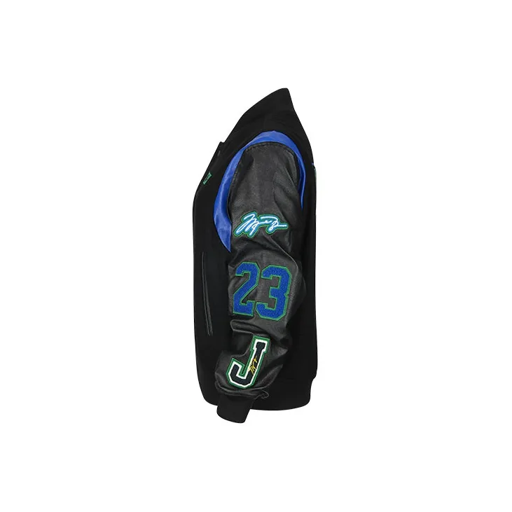 Jordan X Aleali May Varsity Jacket Asia Sizing Black Game Royal Pine Green-2