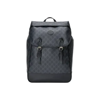GUCCI Canvas Leather Laptop Backpack Men's Black Gray Color