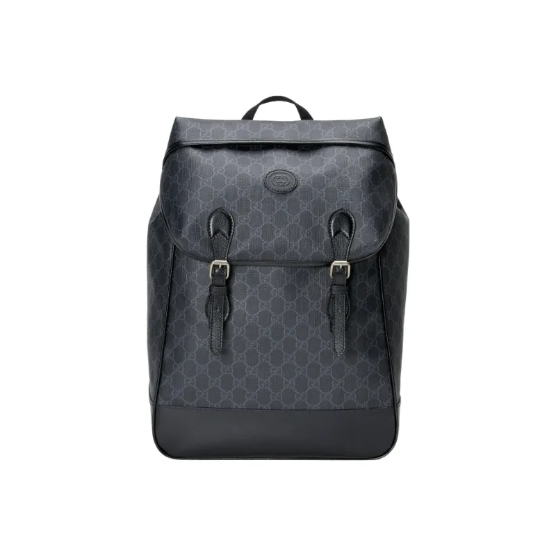 GUCCI Canvas Leather Laptop Backpack Men's Black Gray Color-0