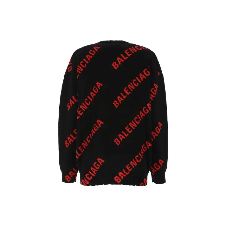 Balenciaga Allover Logo Crewneck 'Black/Red'-1