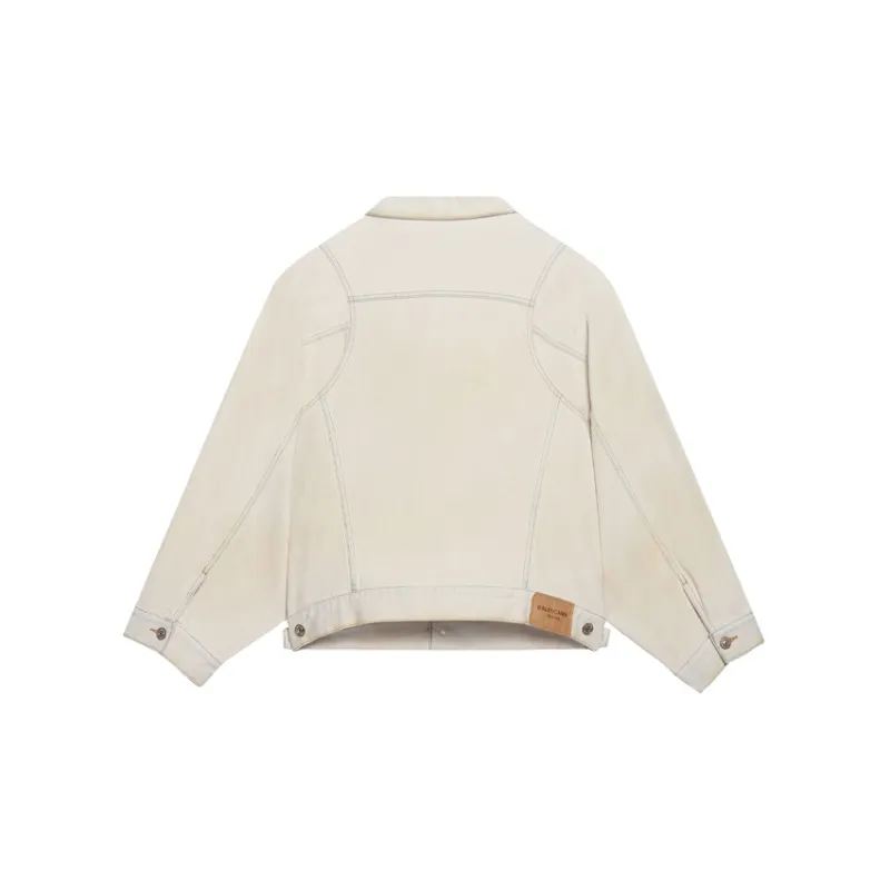 Balenciaga Drop Shoulder Oversized Sleeve Denim Jacket Light Beige-1