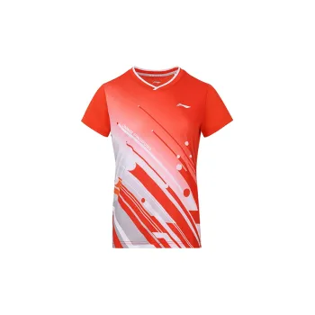 LiNing Table Tennis Series Table Tennis Collection V-Neck Short-Sleeved T-Shirt Women's Spicy Orange
