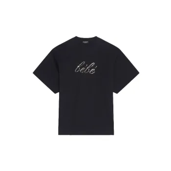 Balenciaga Sequins Letter Logo Crew Neck Short Sleeved T Shirt T Shirt Women's Women's Black
