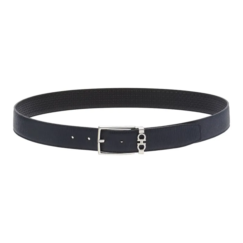 FERRAGAMO GANCINI Double Sided Adjustable Design Pin Buckle Leather Belts Men's Light Turquoise Gray/Black Width 3.3cm-1