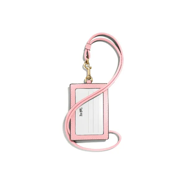 COACH Lanyard Cross-Stitch Leather Card Sleeve Card Holder Small Size Women's Pink-1