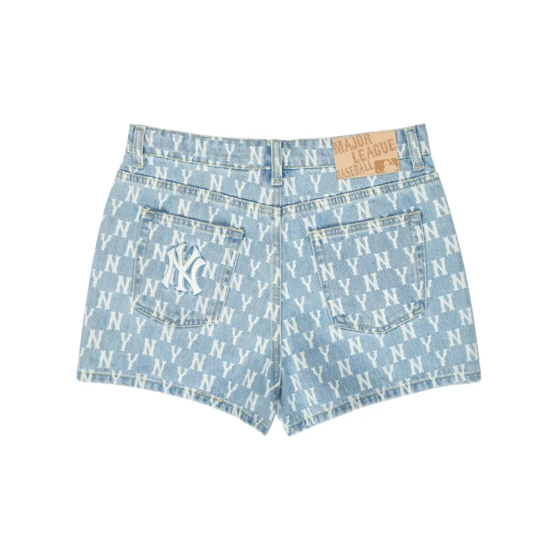 MLB Base Logo Denim Shorts Women's Light Blue-1