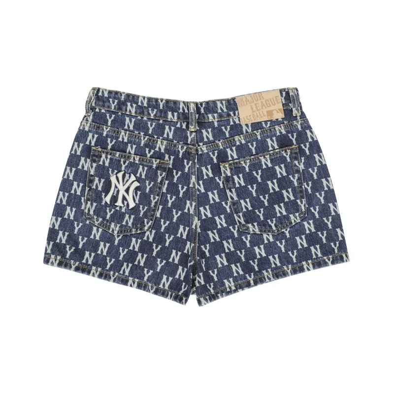 MLB Base Logo Denim Shorts Women's Dark Blue-1