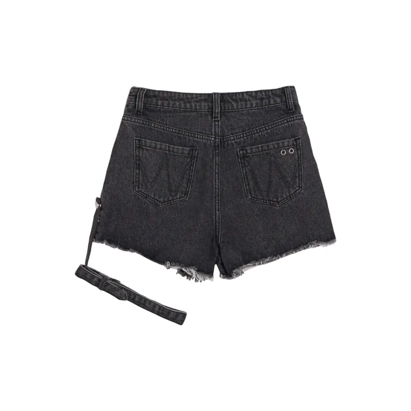 MEETLADY Denim Shorts Women's Black Gray Color-1