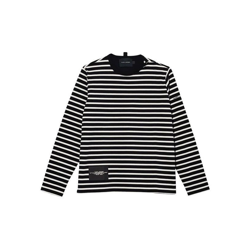 Marc Jacobs Scallop Fringed Striped T-Shirt Womens Size Medium buy Black White