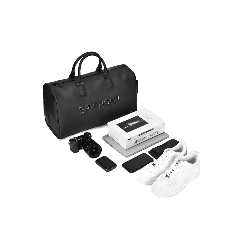 EPIPHQNY Nylon Fabric Travel Bag, Sports Bag, Bucket Bag, Crossbody Bag, Handbag Unisex Black-1