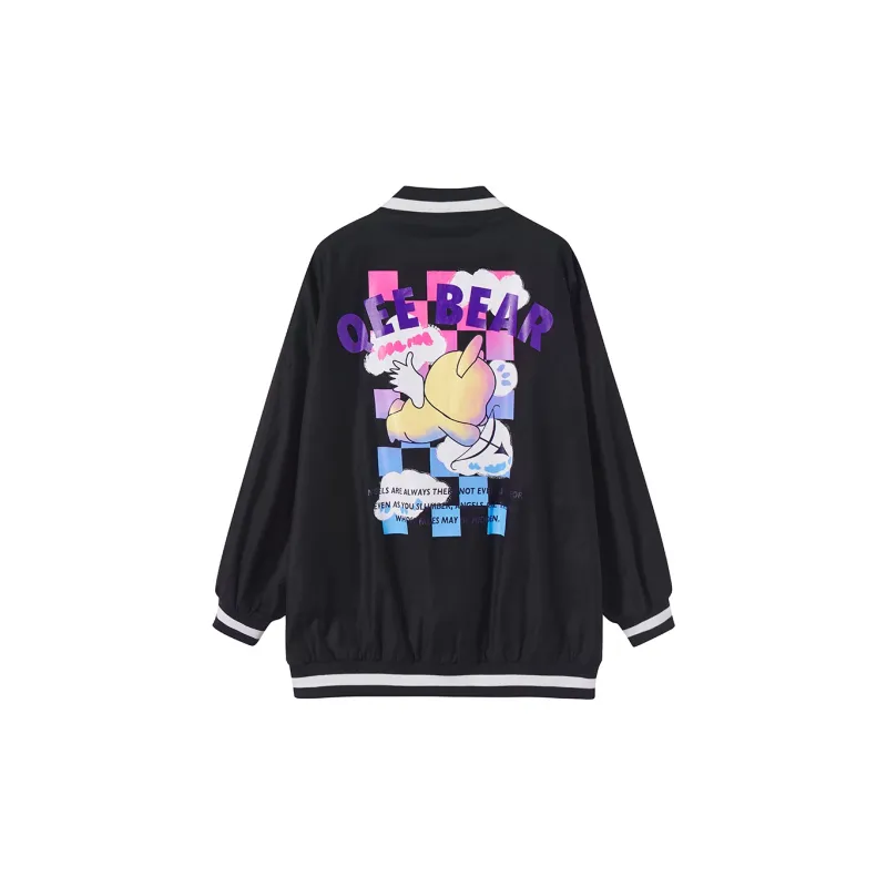 SEENFAAN x Qee Loose Fit Moderate Baseball Jacket Unisex Elegant Black-1