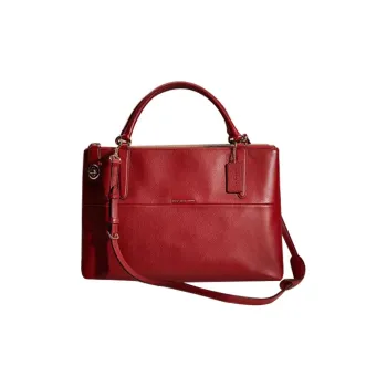 COACH Turnlock Pebbled Leather Briefcase Shoulder Bag Crossbody Bag Handbag Large Size Women's Red With Fringe