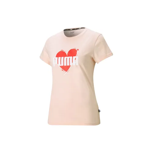 PUMA Heart Tee Love Printing T-Shirts Women's Pink