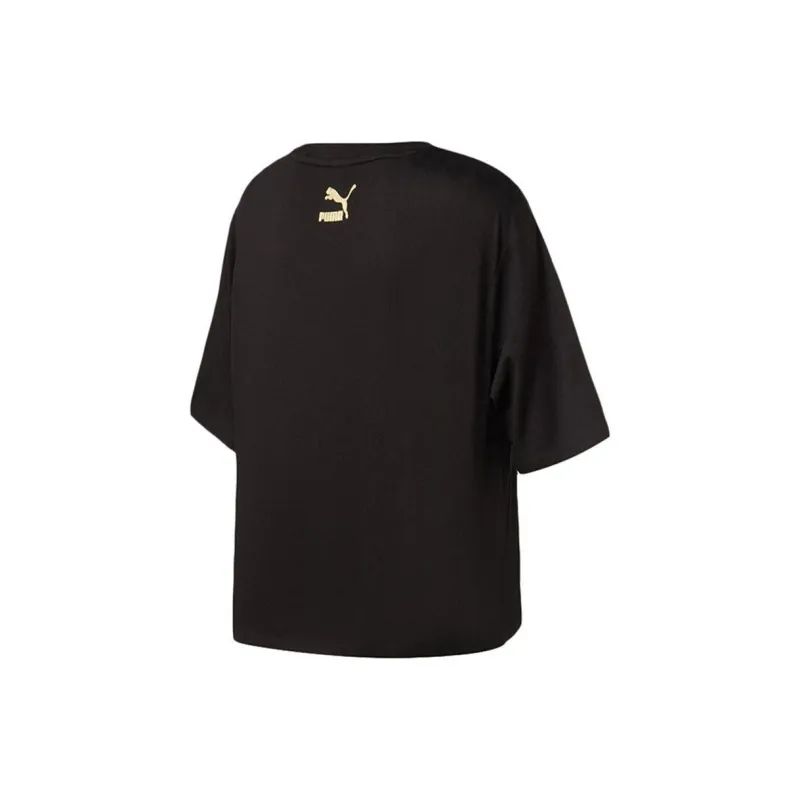 PUMA Rainbow Logo Print T Shirts Women's Black-1