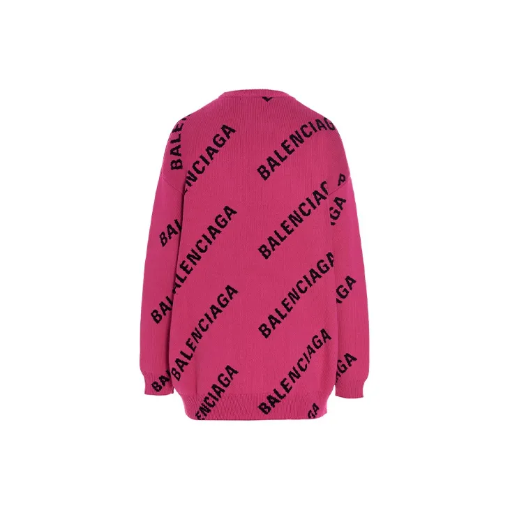 Balenciaga Oversized Intarsia All Over Logo Crewneck Pink Black-1