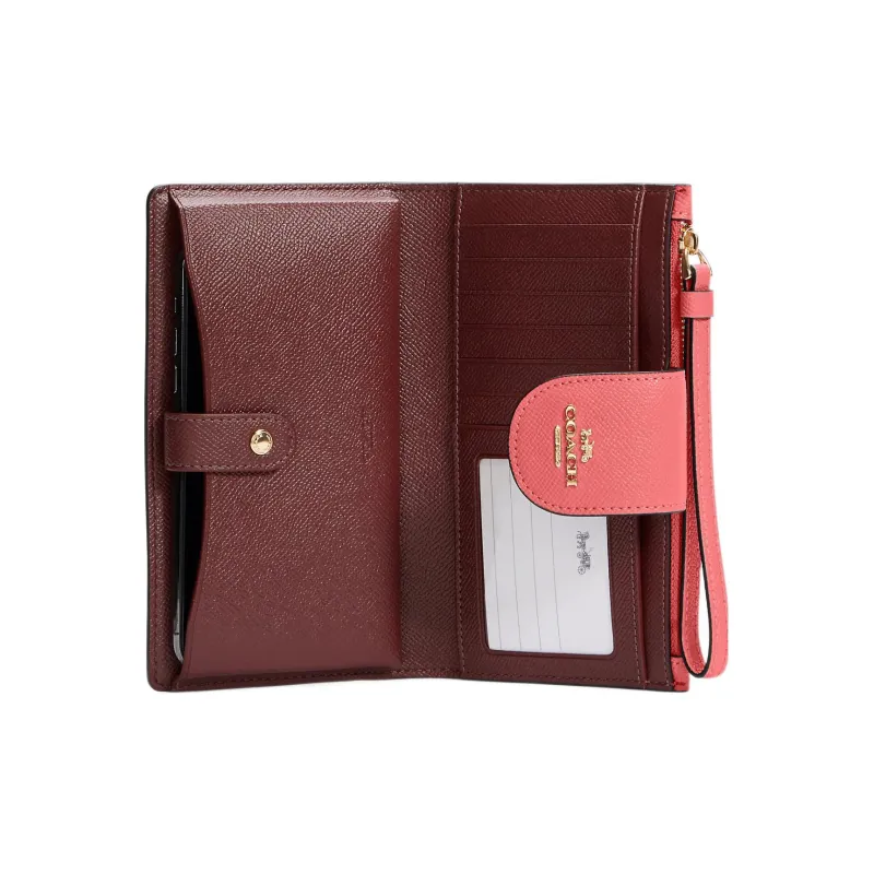 COACH Tech Wallet Cross-Stitch Leather Wallet Wrist Bag Clutch Small Size Women's Soda Pink-1