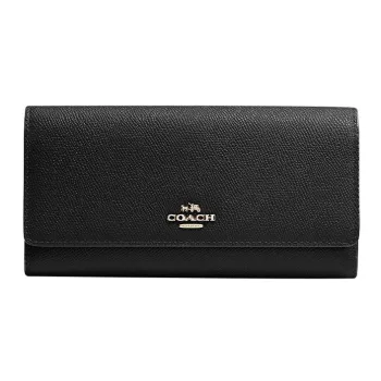 COACH Trifold Wallet Leather Wallet Small Size Women's Black