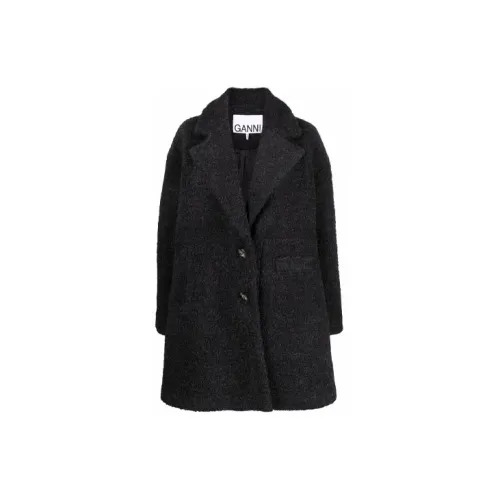 GANNI Coats Women's Gray Black