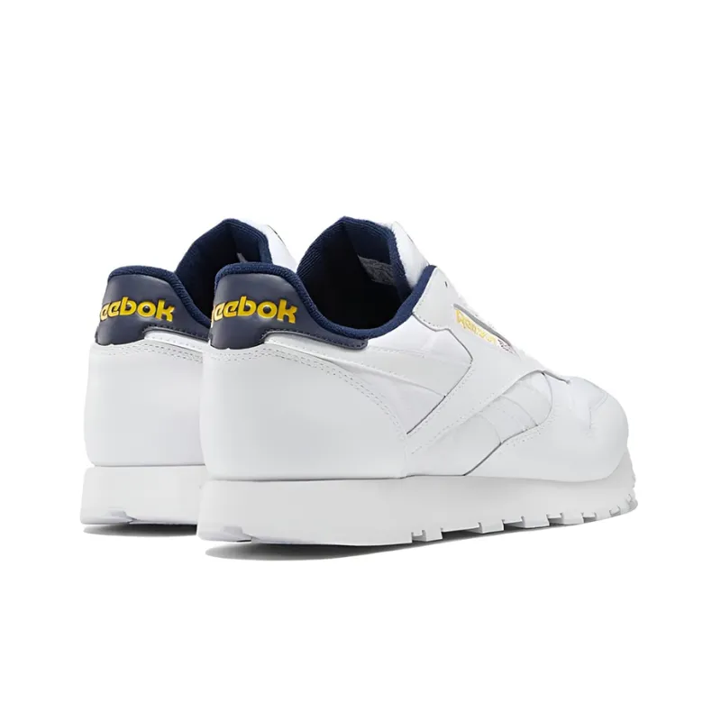 Reebok Classic Leather Low-Top Running Shoes Men's White Yellow-3
