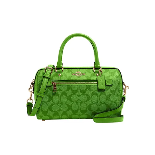 COACH Rowan Canvas With Leather Handbag Shoulder Bag Boston Bag Crossbody Bag Large Size Women's Green