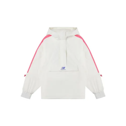 New Balance Wmns Logo Printing Half Zip Hooded Cotton Jacket White