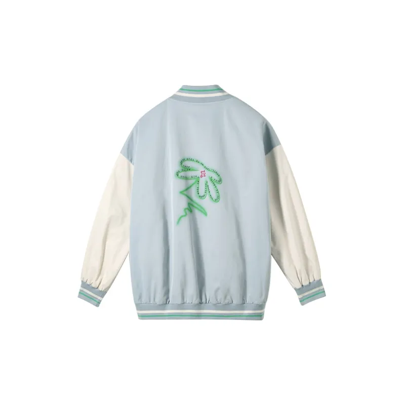 MITUAN Loose Fit Baseball Jacket Women's Blue Gray-1