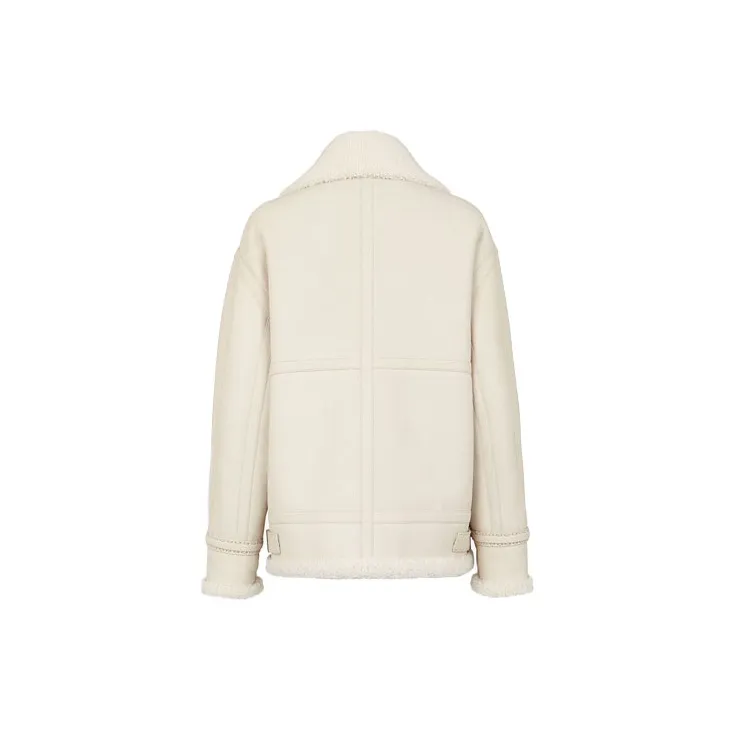 FENDI Leather Jacket Women's Cream-1